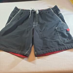 Speedo Mens Swim Trunks Shorts Size M Medium 9" Inseam Black Board Water Athleti